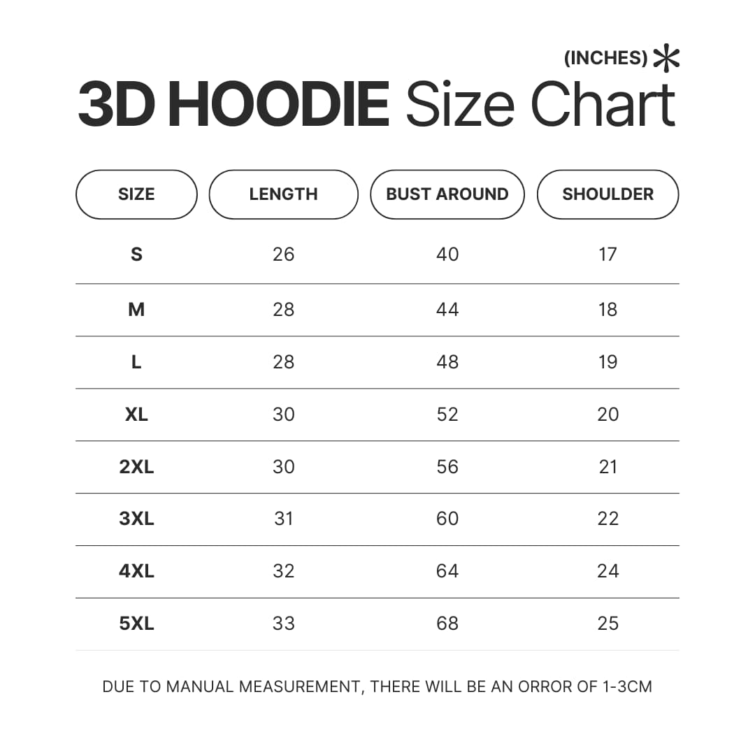 3D Hoodie Size Chart - Cyberpunk Edgerunners Store