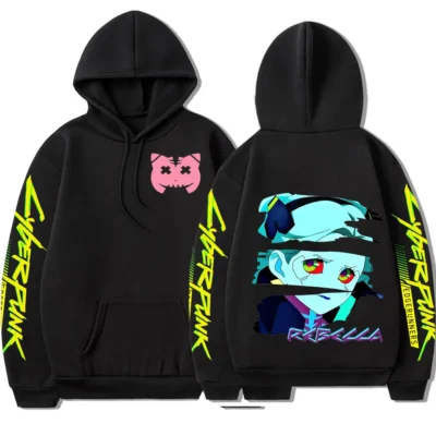 Japanese Anime Cyberpunk Edgerunners Rebecca Hoodie Men Hooded Sweatshirt Pullover Streetwear Winter Fleece Tracksuit Oversized - Cyberpunk Edgerunners Store