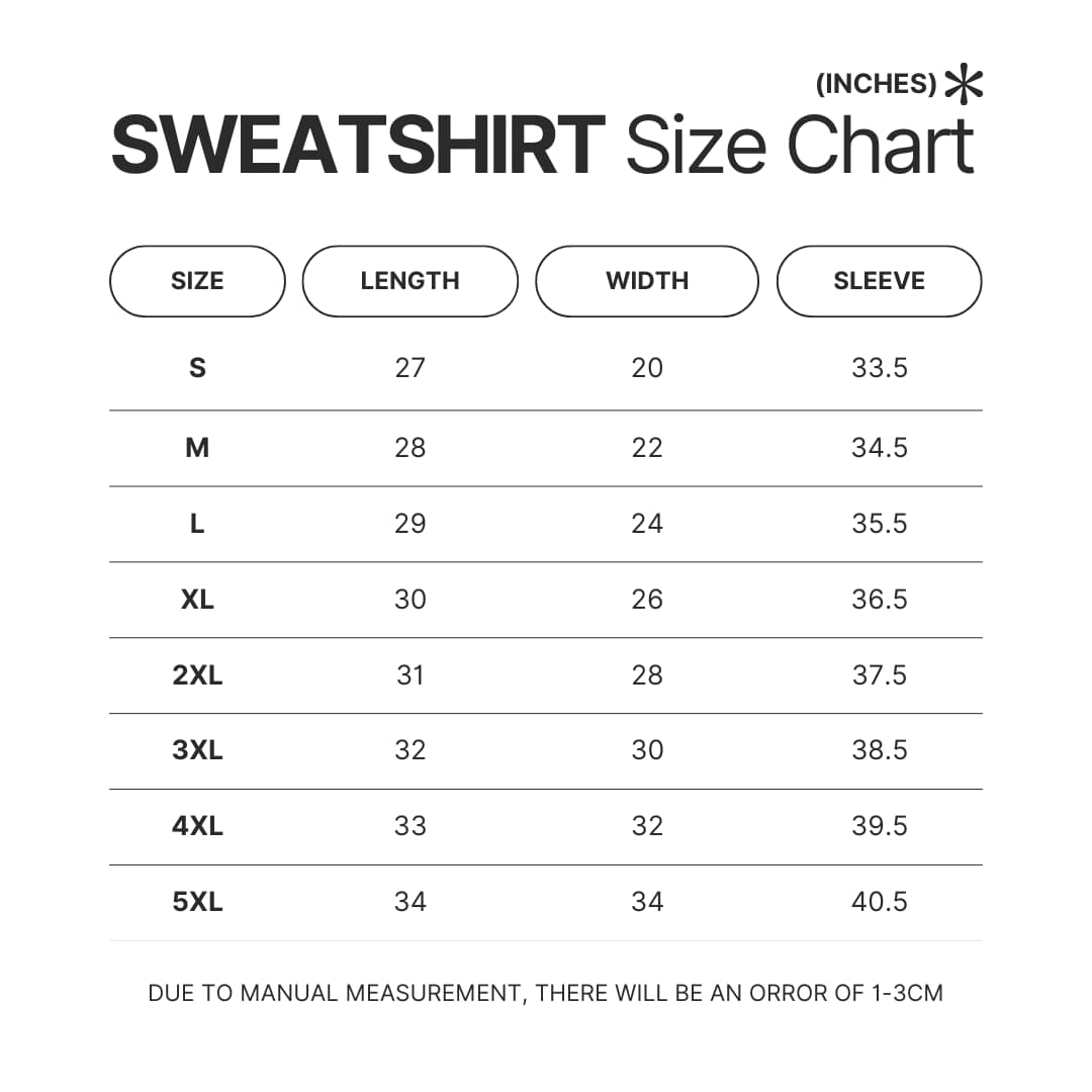 Sweatshirt Size Chart - Cyberpunk Edgerunners Store